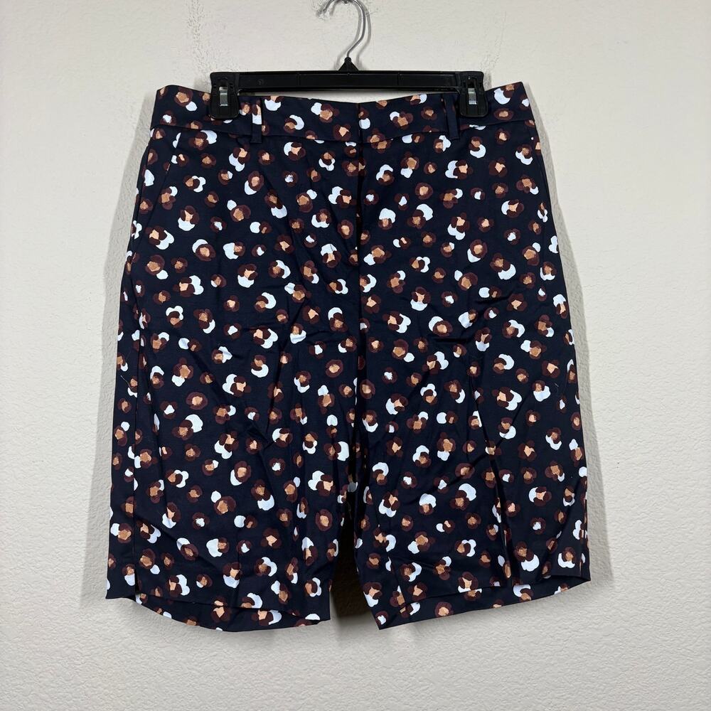 Ann Taylor 10 Boardwalk Shorts Curvy Fit Blue Abstract Mid Rise Cotton Blend